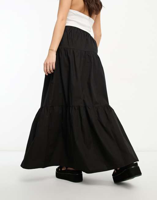 Lola May Petite tiered maxi skirt in black