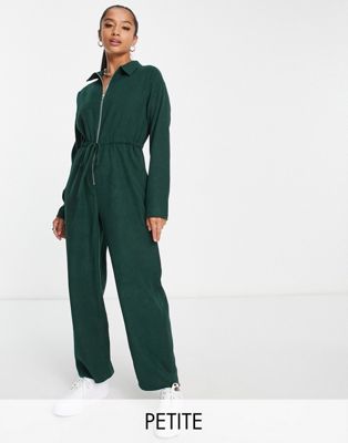 Lola May Petite zip front baby cord boilersuit in forest green - ASOS Price Checker