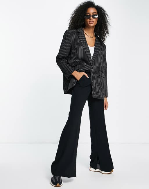 OVERSIZE PINSTRIPE BLAZER - Black