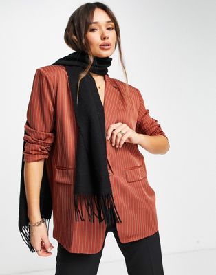 Lola May pin stripe oversized blazer in rust | ASOS
