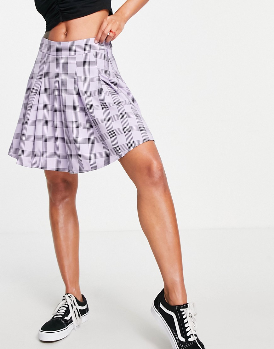 Lola May pleated tennis mini skirt in lilac check-Purple