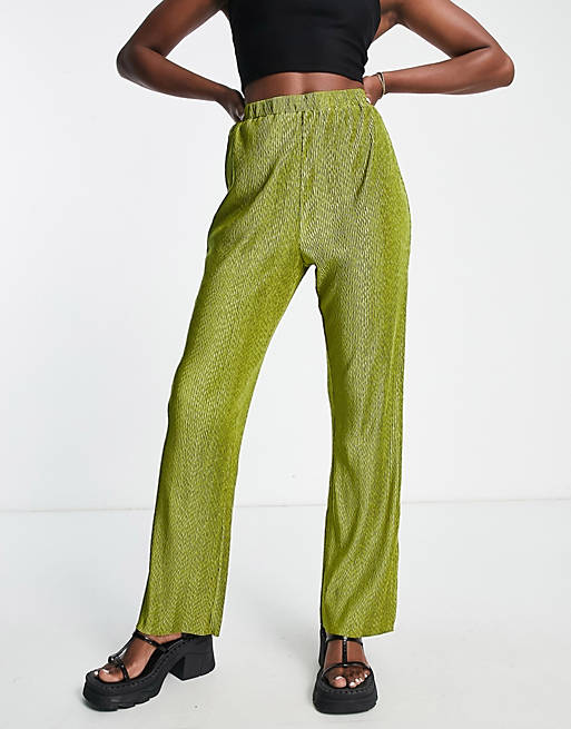 Lola May plisse pants in chartreuse
