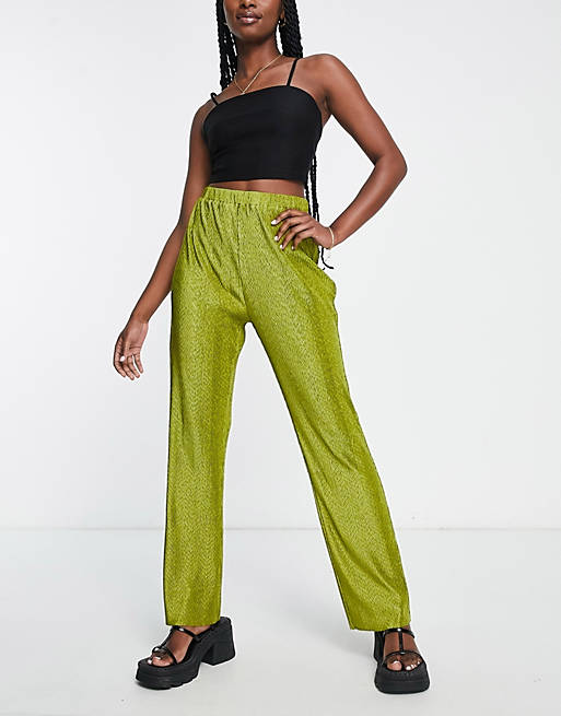 Lola May plisse pants in chartreuse | ASOS