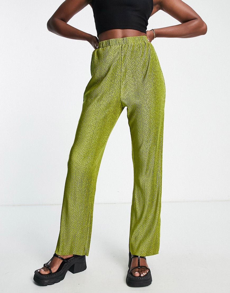 Lola May plisse trousers in chartreuse-Green