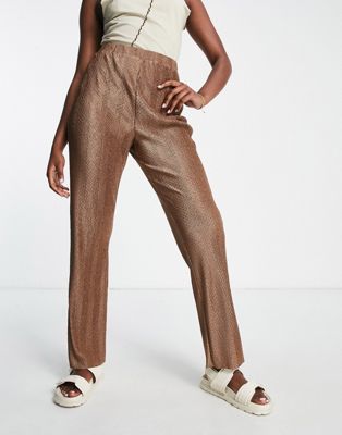 Lola May plisse trousers in chocolate brown - ASOS Price Checker