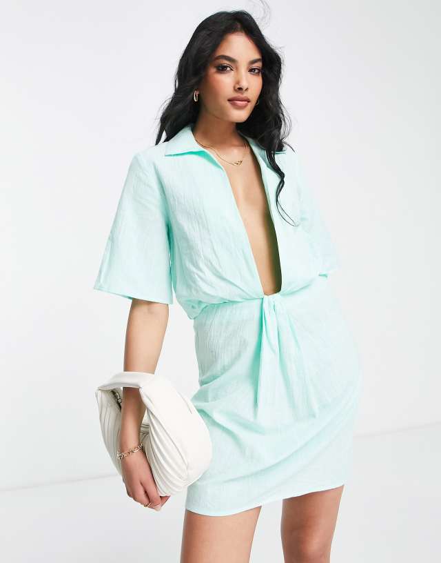 Lola May plunge front mini dress in mint