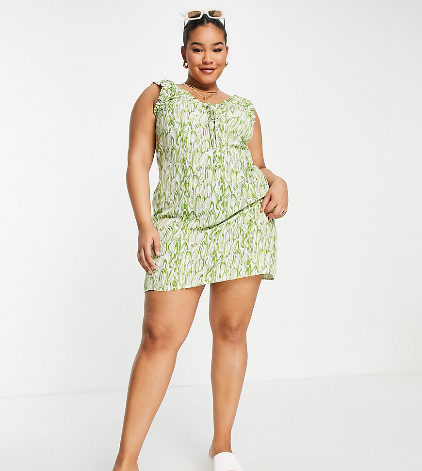 Lola May Plus a-line mini dress in green floral