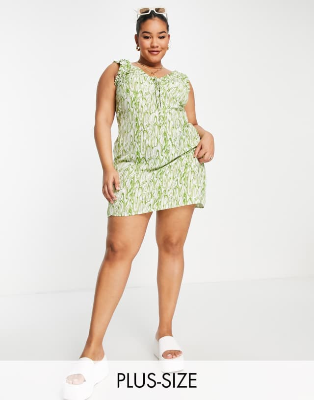 Lola May Plus A-line mini dress in green floral