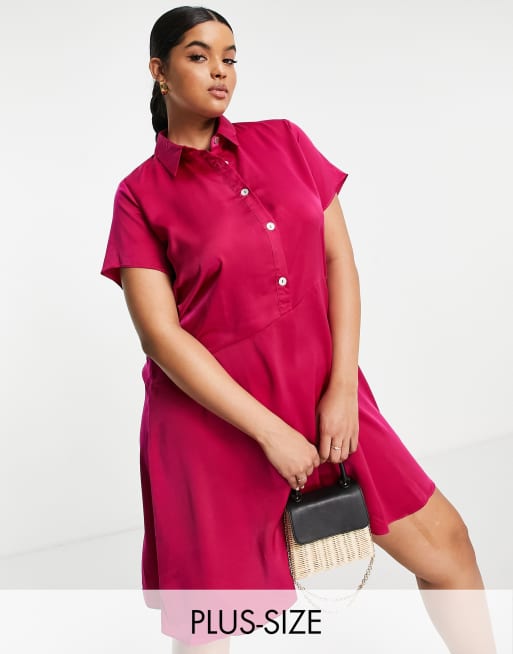 Lola May Plus – Asymmetrisches Hemdkleid in Rosa