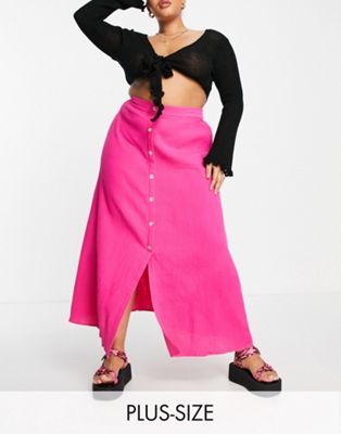 Lola May Plus button down maxi skirt in pink
