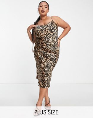 Lola May Plus cami slip midi dress in leopard print - ASOS Price Checker