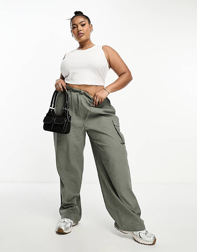Lola May Curve - Lola May Plus cargo trouser with drawstring waist in charcoal