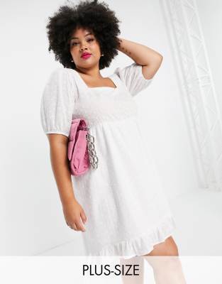Lola May Plus Drop Hem Broderie Mini Dress In White