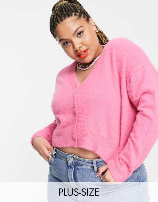 ASOS Fluffy Cropped Cardigan in Pink