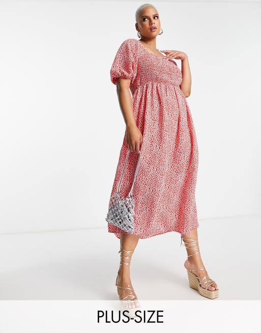 Lola May Plus – Gesmoktes Maxi-Hängerkleid in Rot mit Bindedetail am Rücken