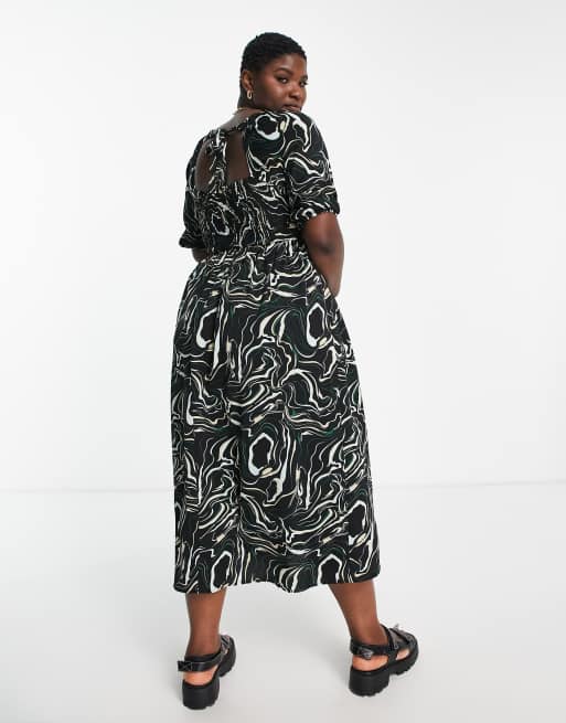 Lola May Plus – Gesmoktes Maxi-Hängerkleid in Schwarz mit Bindedetail am Rücken, 2 von 4
