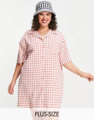 Lola May Plus gingham check revere collar mini shirt dress - ASOS Price Checker