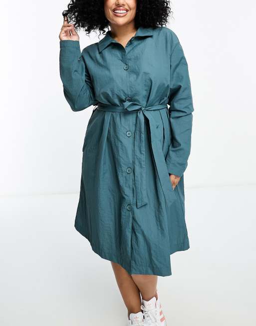 Lola May Plus – Hemdkleid in Blaugrün mit Gürtel