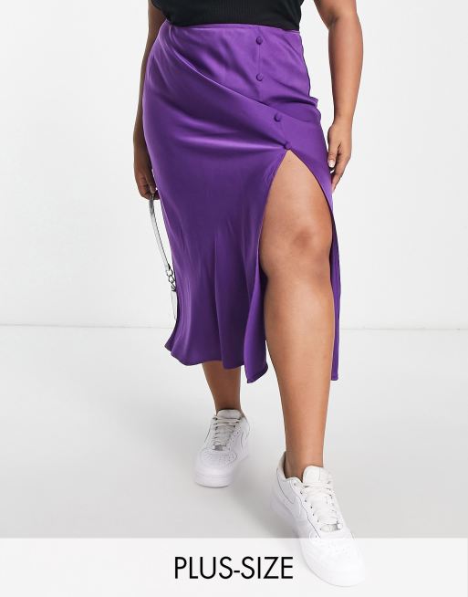 Lola May Plus - Jupe satinée boutonnée sur le côté - Violet