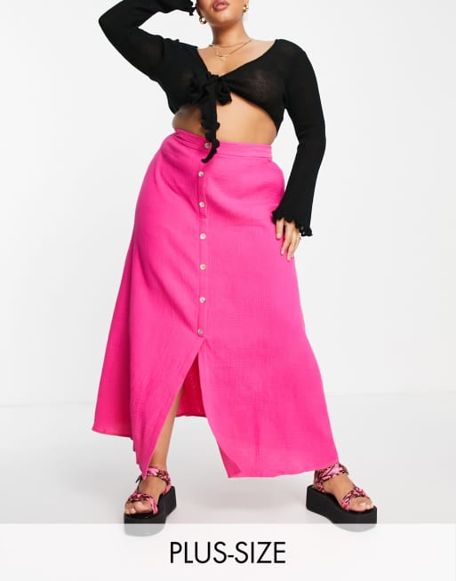 Lola May Plus - Maxi rok met knoopsluiting in roze