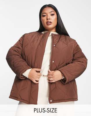 Lola May Plus oversized quilted jacket in chocolate brown