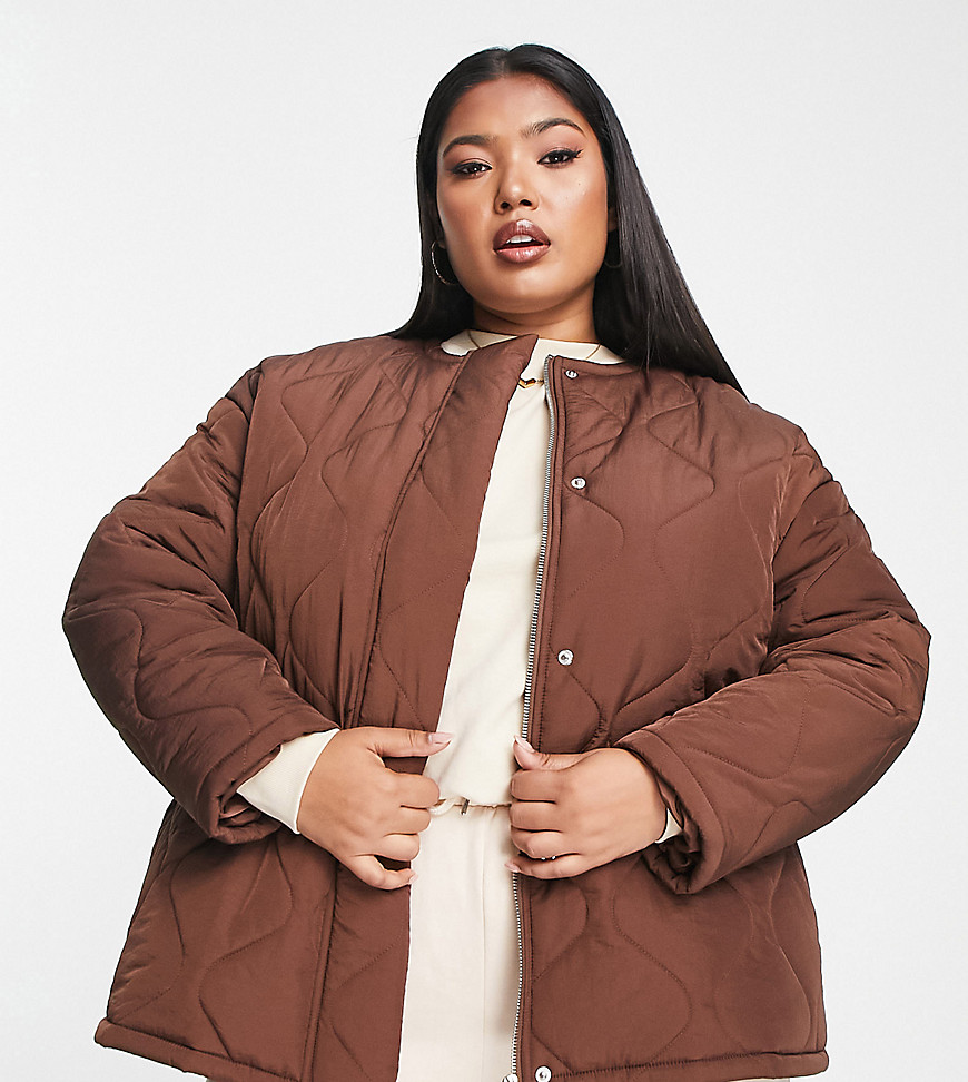 Lola May Plus oversized quilted jacket in chocolate brown