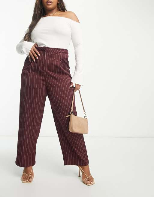 Lola May Plus - Pantalon large à fines rayures - Bordeaux