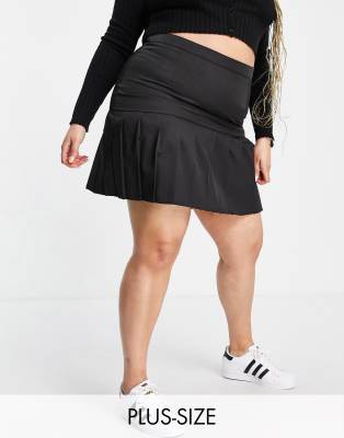 Plus Black Pleated Mini Skirt