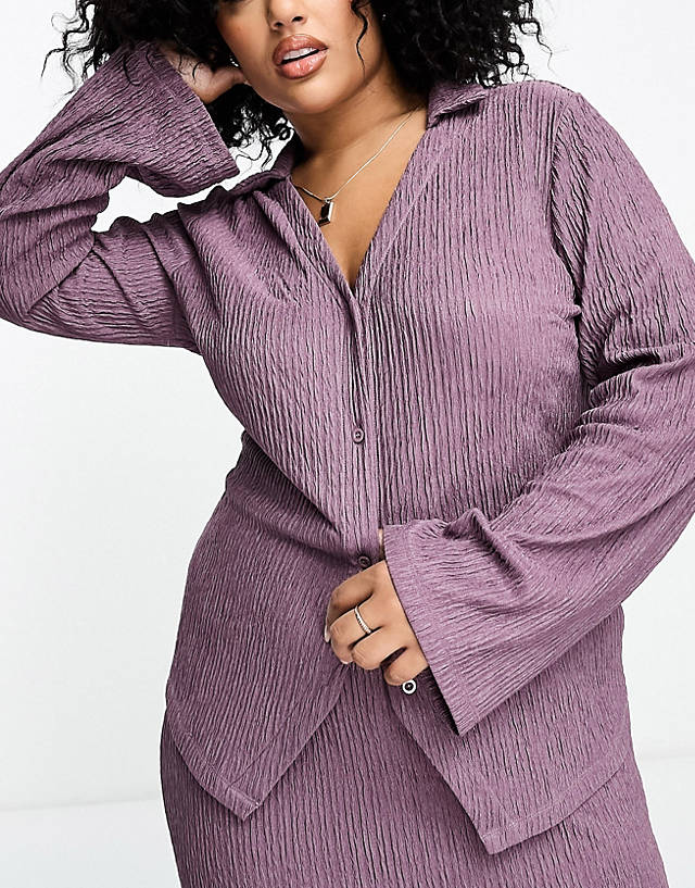Lola May Curve - Lola May Plus Plisse Button Front Shirt in Purple