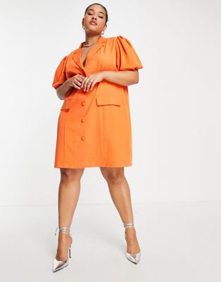 Lola May Plus puff sleeve tailored dress in orange