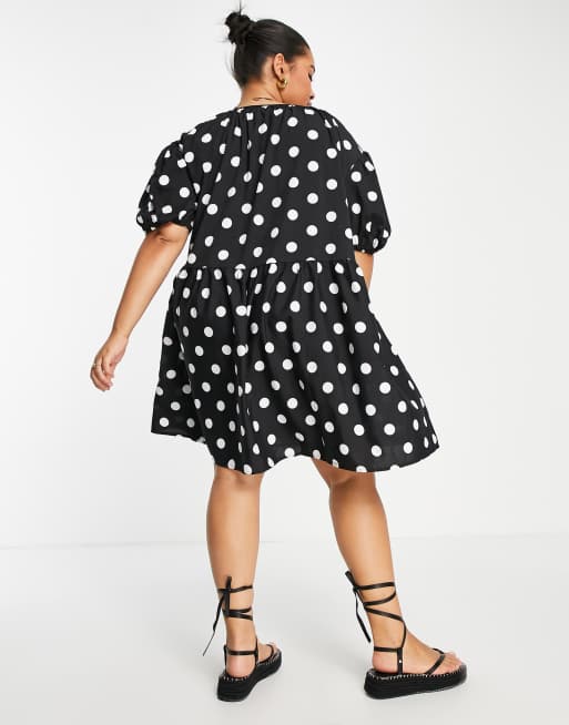 Lola May Plus - Robe babydoll à pois avec liens noués - Noir, 2 de 4
