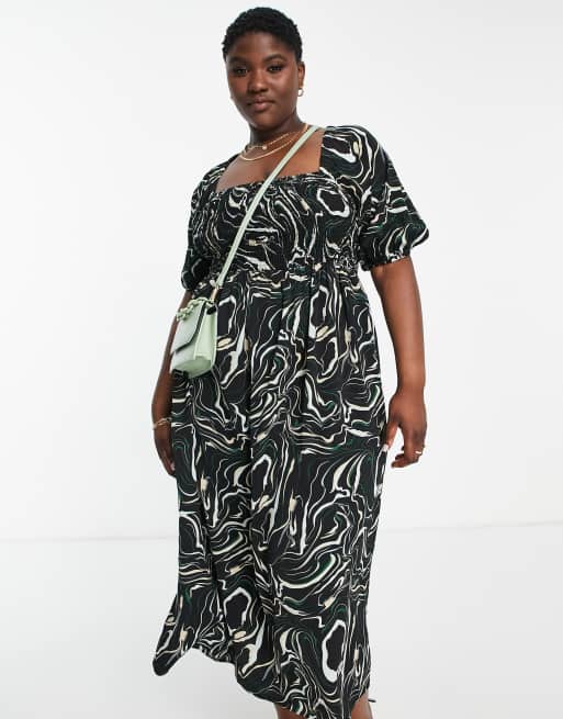 Lola May Plus - Robe babydoll longue froncée avec liens au dos - Noir, 4 de 4