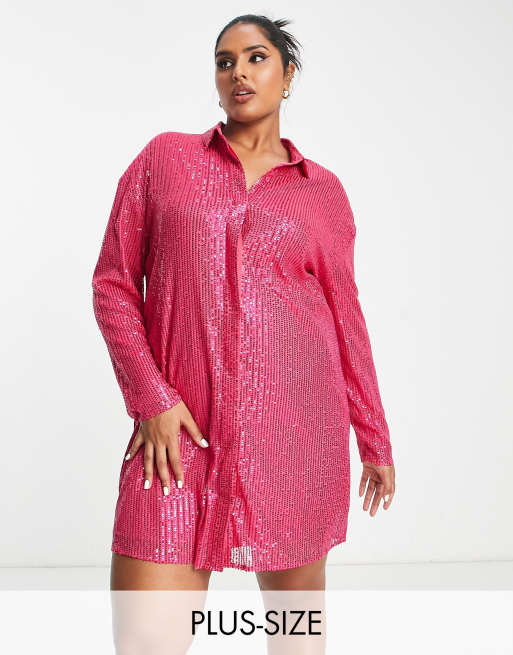 Lola May Plus - Robe chemise courte à sequins - Rose