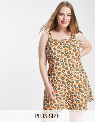 Lola May Plus mini cami dress in orange retro floral - ASOS Price Checker