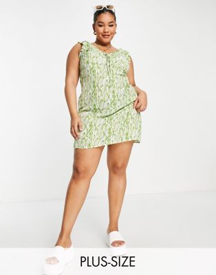Lola May Plus a-line mini dress in green floral - ASOS Price Checker