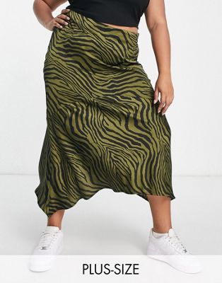 Lola May Plus satin midi skirt in green zebra print - ASOS Price Checker