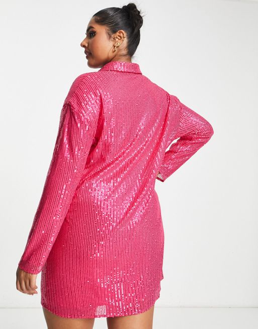 Dont Give A Shirt - Pink Sequin Mini Shirt Dress – DLSB