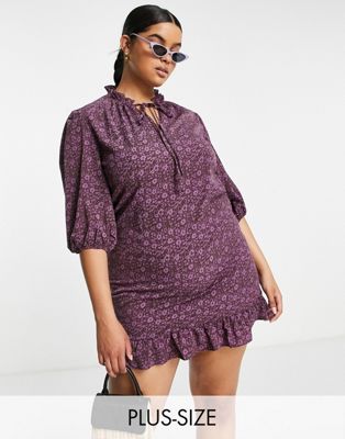 Lola May Plus shift dress in purple floral