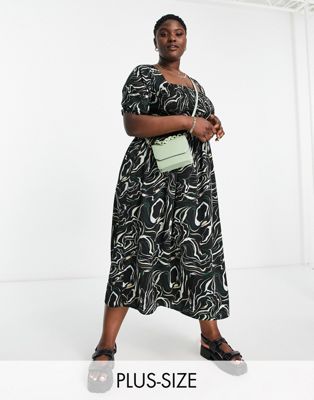 Lola May Plus shirred smock maxi dress with tie back in black