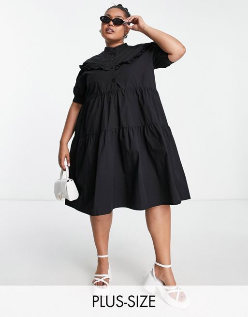 Lola May Plus shirt dress with oversized collar in black | ASOS