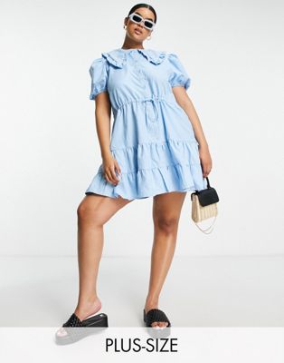Lola May Plus shirt dress with oversized collar in blue