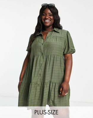 Lola May Plus shirt dress with tier in khaki