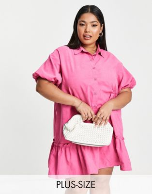 Lola May Plus short sleeve shirt dress with pephem in pink