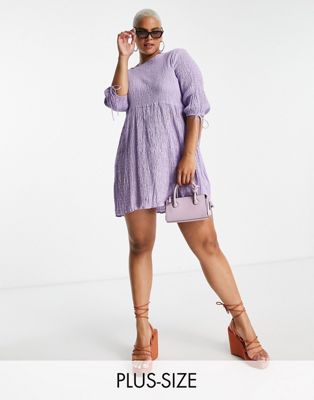 Lola May Plus smock midi dress with tie details in lilac