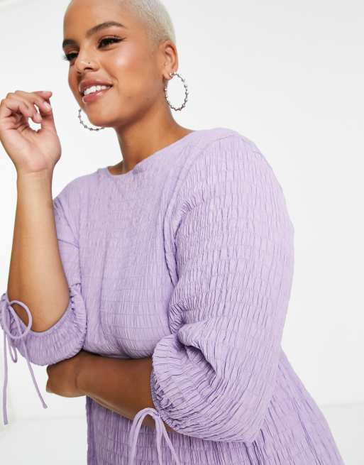 Lola May Plus smock midi dress with tie details in lilac, 3 of 4