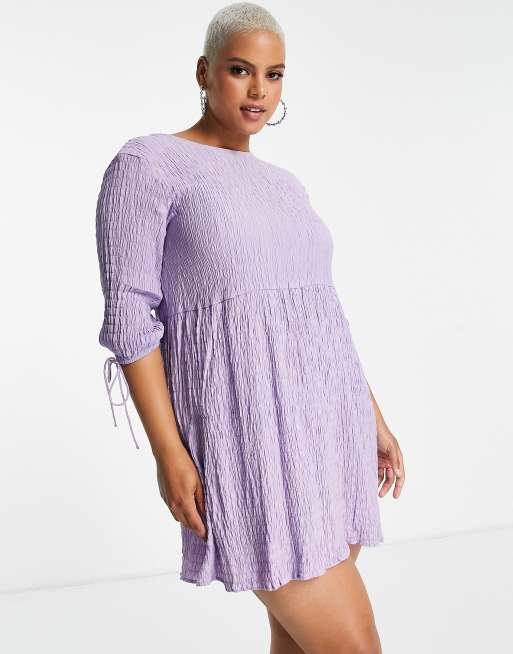 Lola May Plus smock midi dress with tie details in lilac, 4 of 4