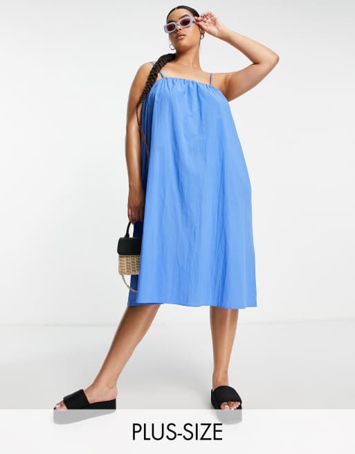 Lola May - Plus - Swingjurken met camibandjes in blauw