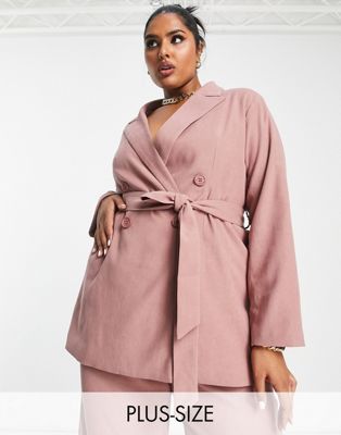 Lola May Plus tie waist blazer co-ord in pink - ASOS Price Checker