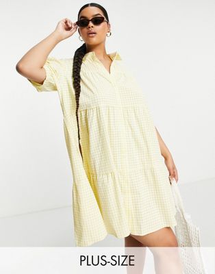 Lola May Plus tiered shirt dress in yellow gingham