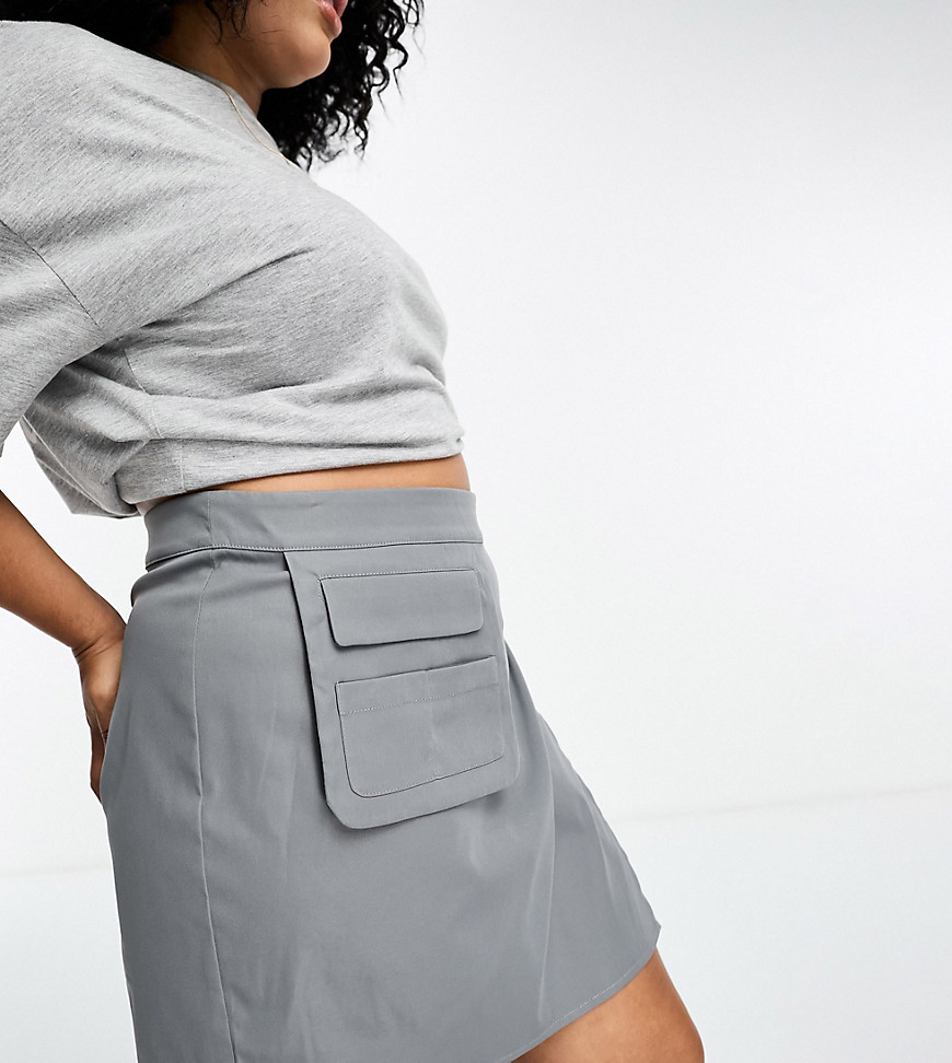 Lola May Plus utility mini skirt in charcoal-Grey